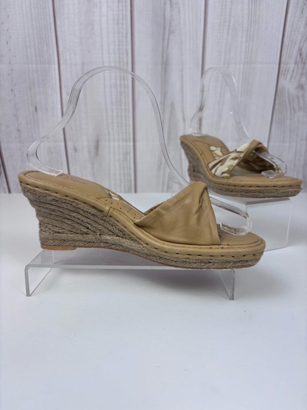 Born Drilles Espadrille Wedge Slide Sandals Leather Fabric Boho Slip-On Tan 8 - Picture 2 of 16